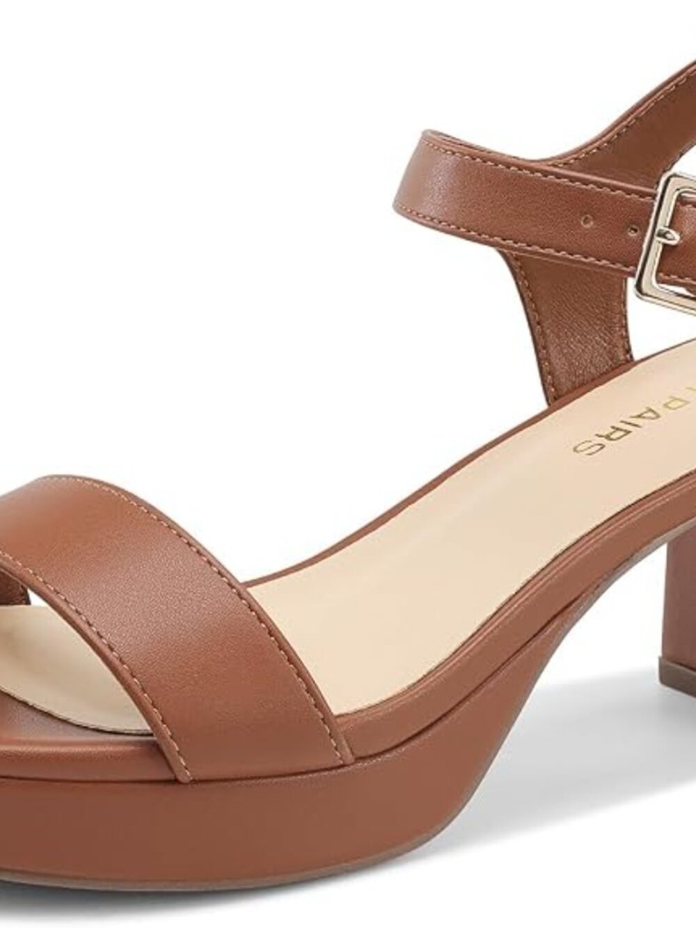 Women's Brown Faux Leather Open Square Toe Ankle Strap Party Chunky Heel Sandal